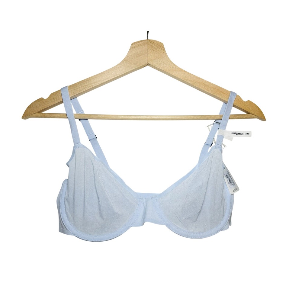 AERIE SMOOTHEZ Sheer Unlined Underwired Pale‎ Blue Balconette Bra 34D NWT